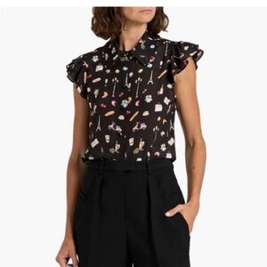Alice + Olivia Black Parisian Martel Silk Print Blouse